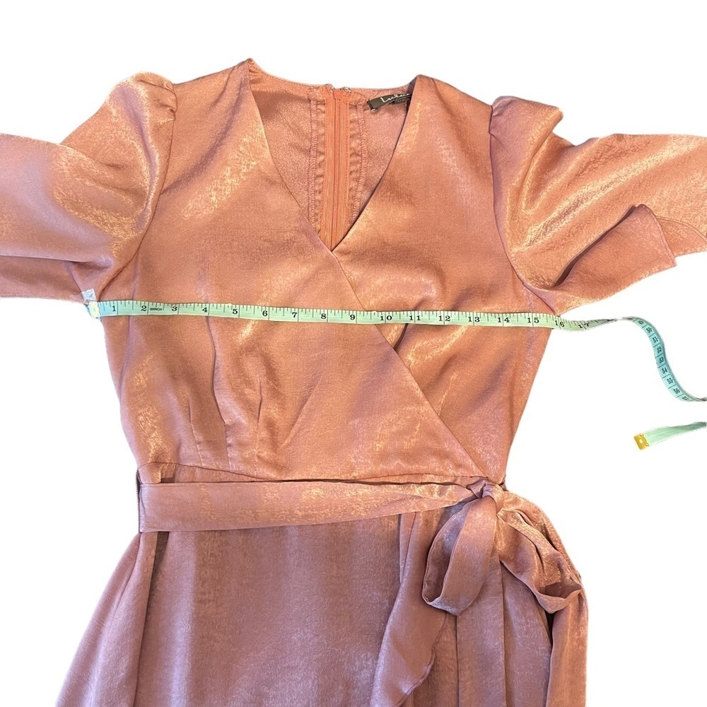 Lulus Eliza Wrap Mini Dress‎ in Pink Blush Satin Women's XS NWT - Picture 6 of 10
